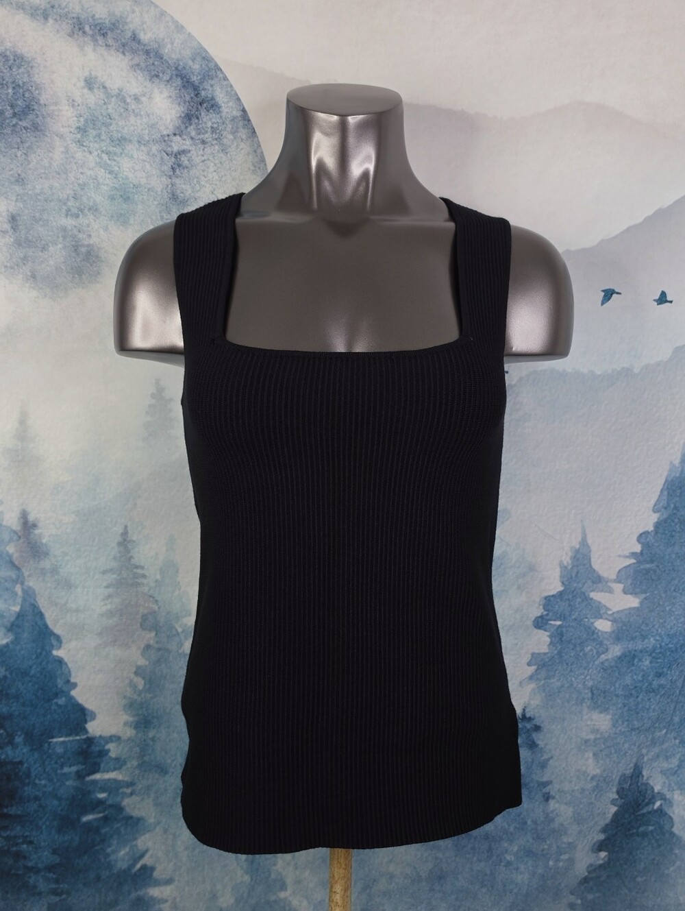 The Commons Square Neck Rib Sweater Tank Black Medium NWT